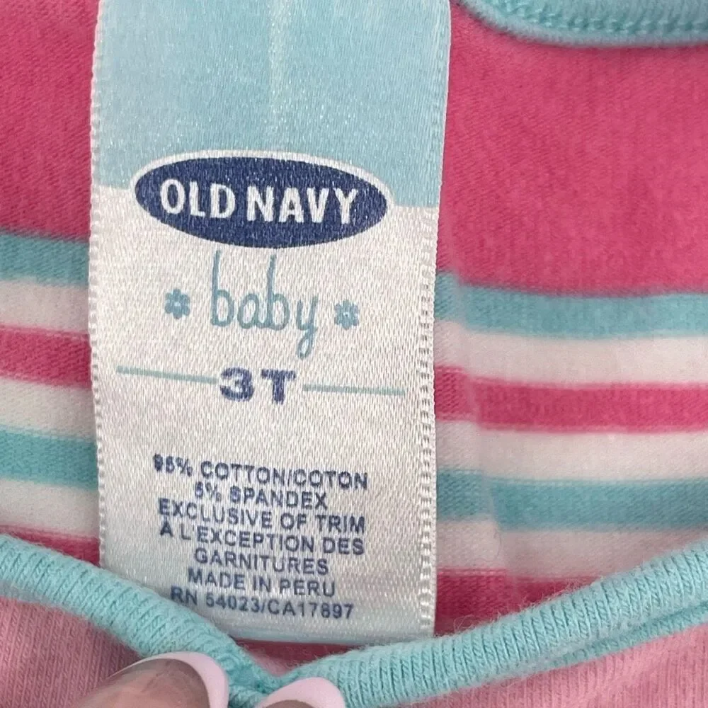 Vintage Old Navy Toddler Girls Tee – Pink & Blue Striped, Size 3T